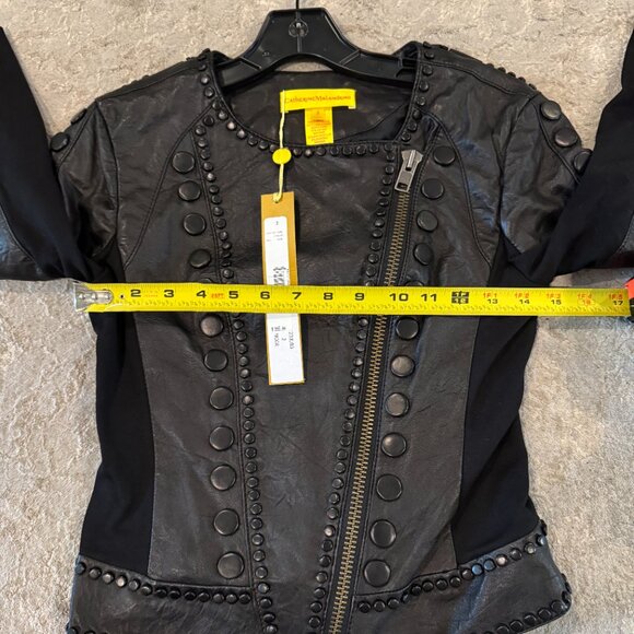 Catherine Malandrino 123JL03 Jacket Noir Cropped Lambskin Leather Black Stud NEW - Picture 7 of 14